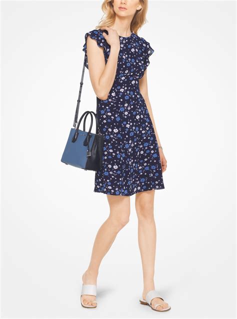 michael michael kors floral crepe flounce sleeve dress|michael michael kors flutter sleeve flounce dress .